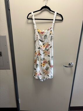 Hollister White Floral Sundress with Yellow and Pink Blooms